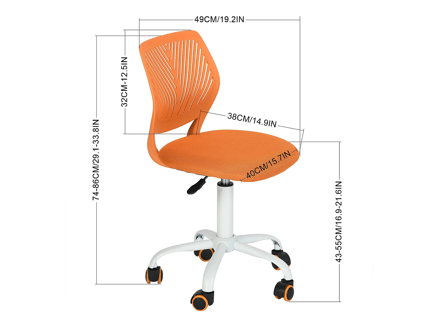 MEUBLES COSY CARNATION Silla giratoria regulable en altura con asiento de malla naranja y patas de metal