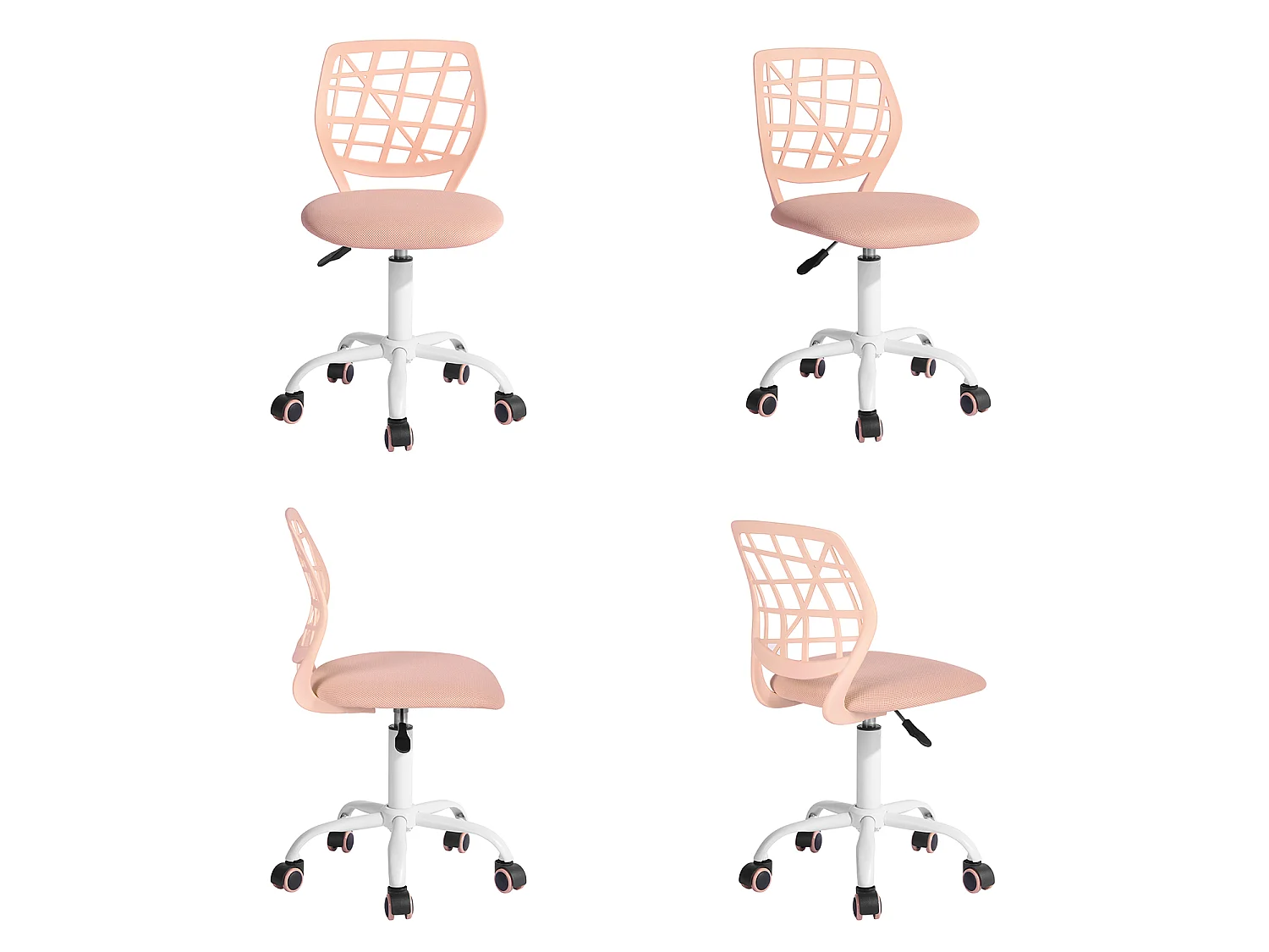 MEUBLES COSY CARNATION Silla giratoria regulable en altura con asiento de malla rosa blush y patas de metal