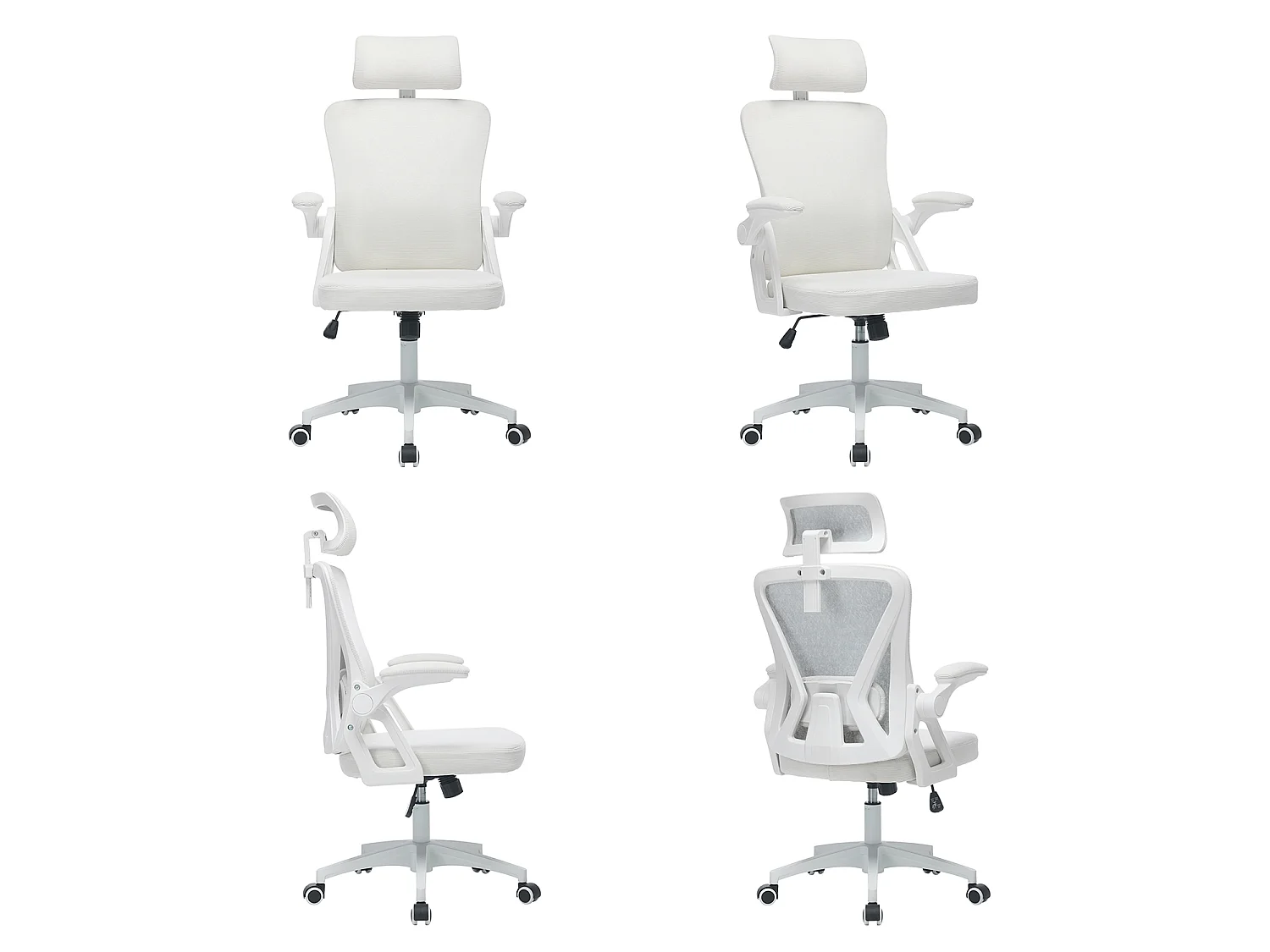 MEUBLES COSY DARVEN Silla de oficina ergonómica giratoria regulable en altura con malla blanca y estructura de plástico