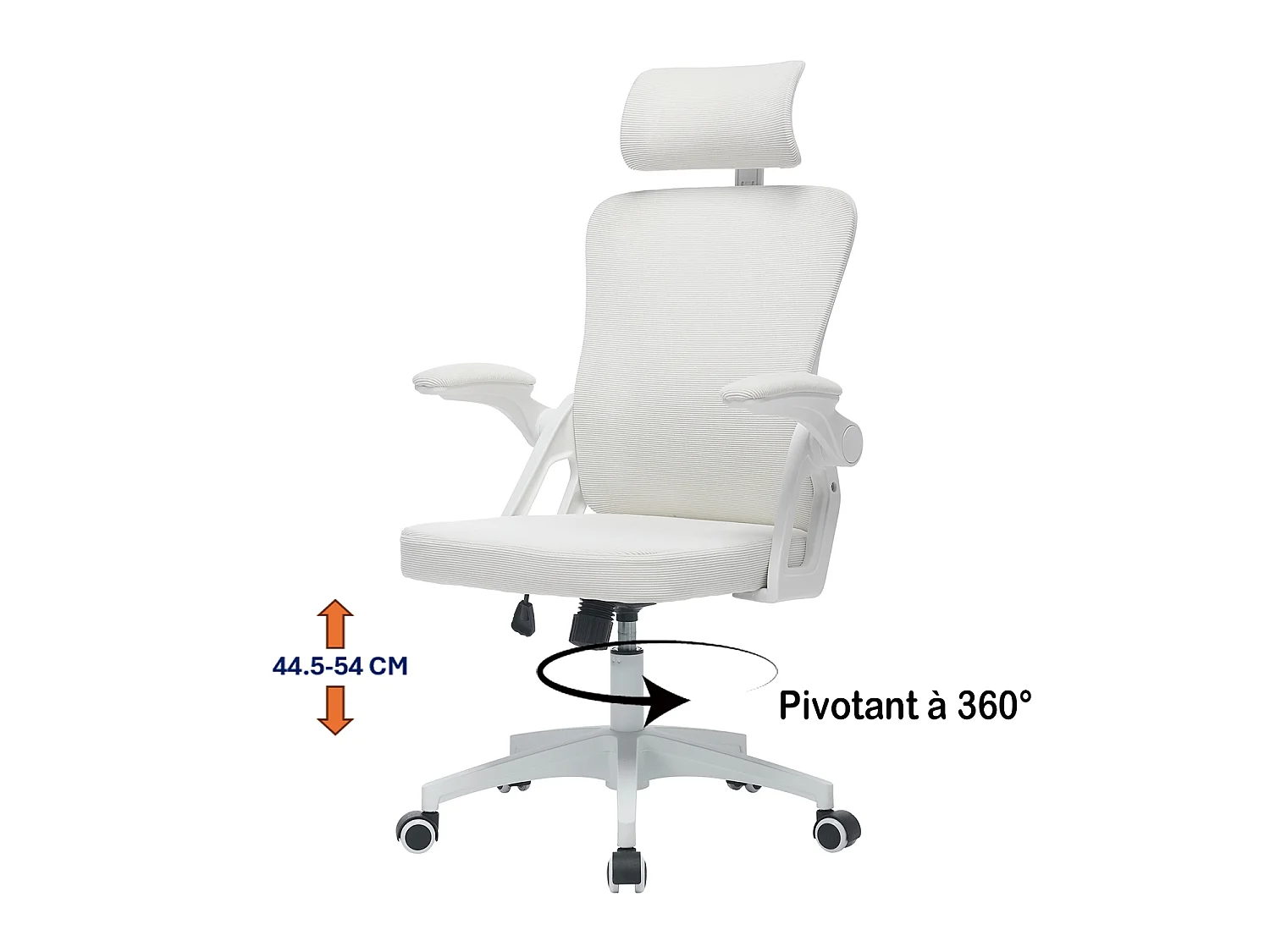 MEUBLES COSY DARVEN Silla de oficina ergonómica giratoria regulable en altura con malla blanca y estructura de plástico