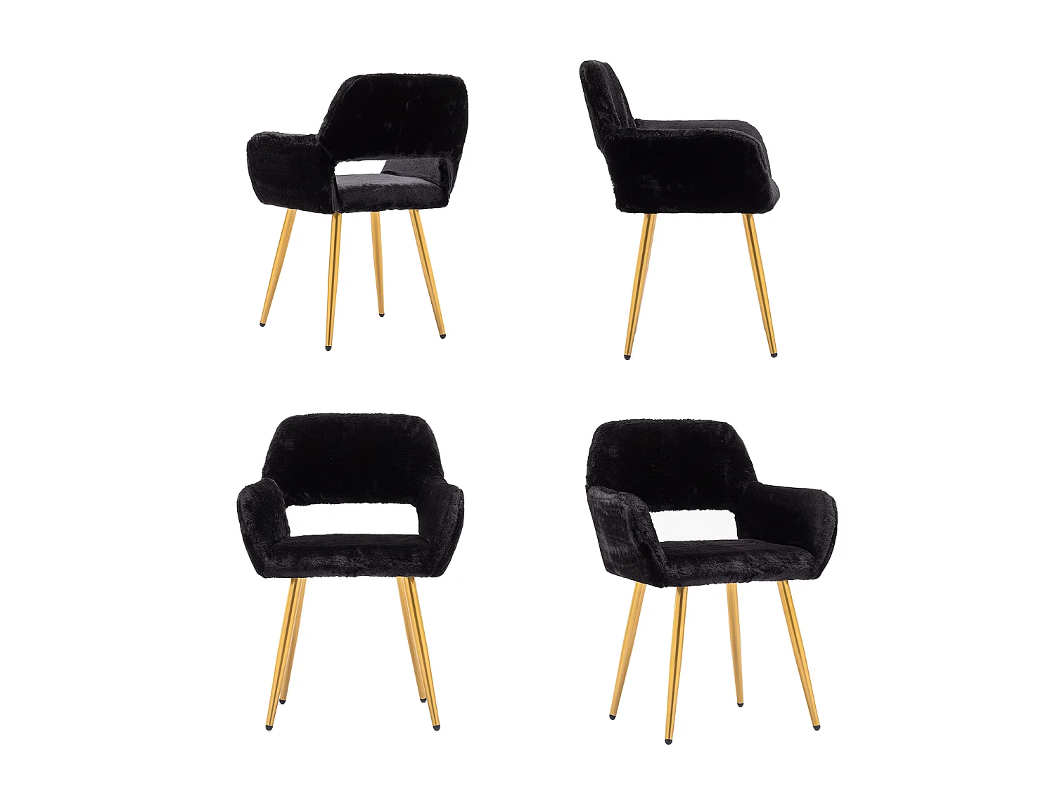 MEUBLES COSY CROMWELL PELUCHE Lot de 2 chaises en tissu effet poil de lapin noir, structure en métal