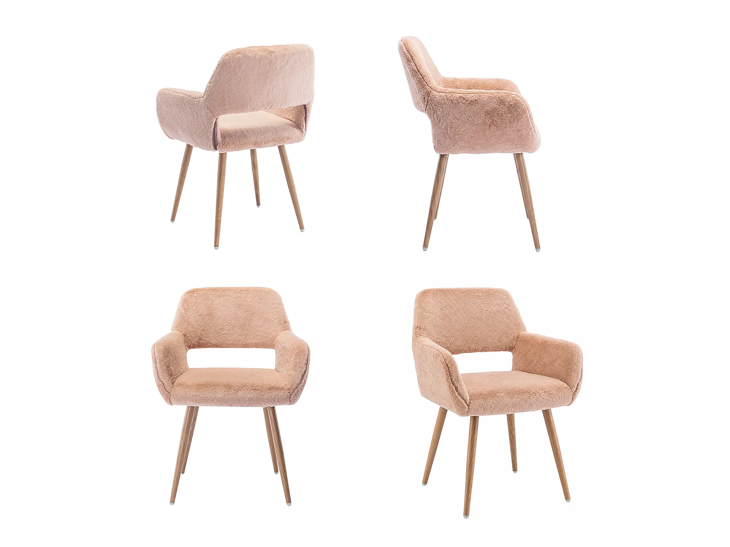 MEUBLES COSY CROMWELL PELUCHEO Fauteuil en tissu rose pêche effet poil de lapin avec pieds en métal