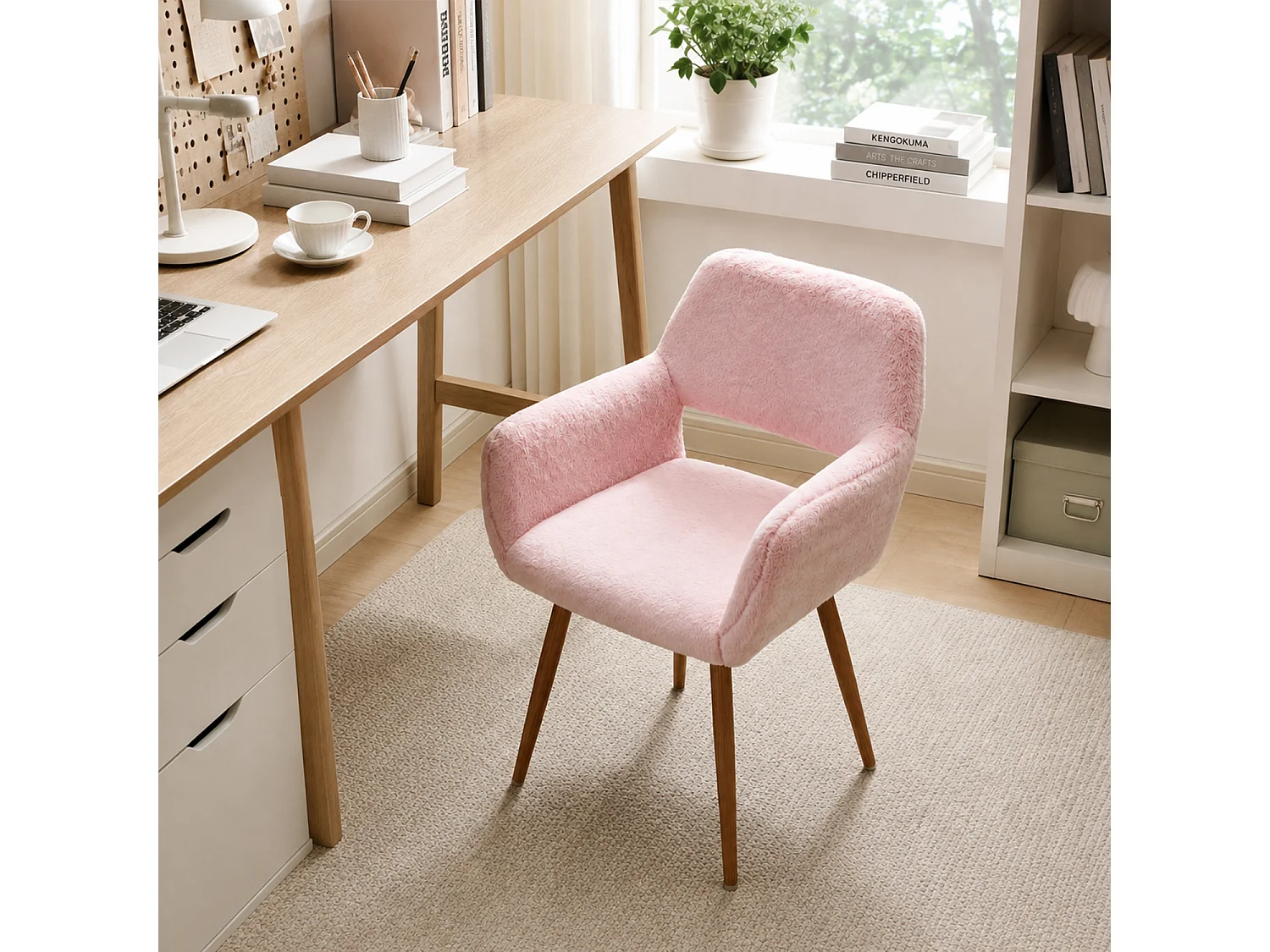 MEUBLES COSY CROMWELL PELUCHEO Fauteuil en tissu rose effet poil de lapin avec pieds en métal