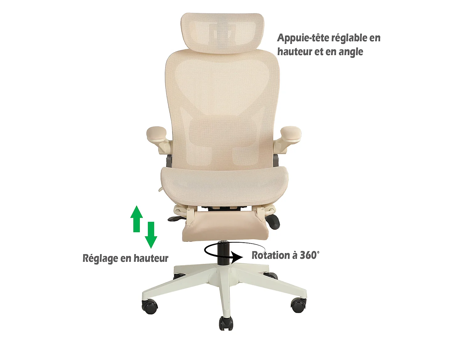 MEUBLES COSY VONGER MESH Chaise de bureau ergonomique en maille beige
