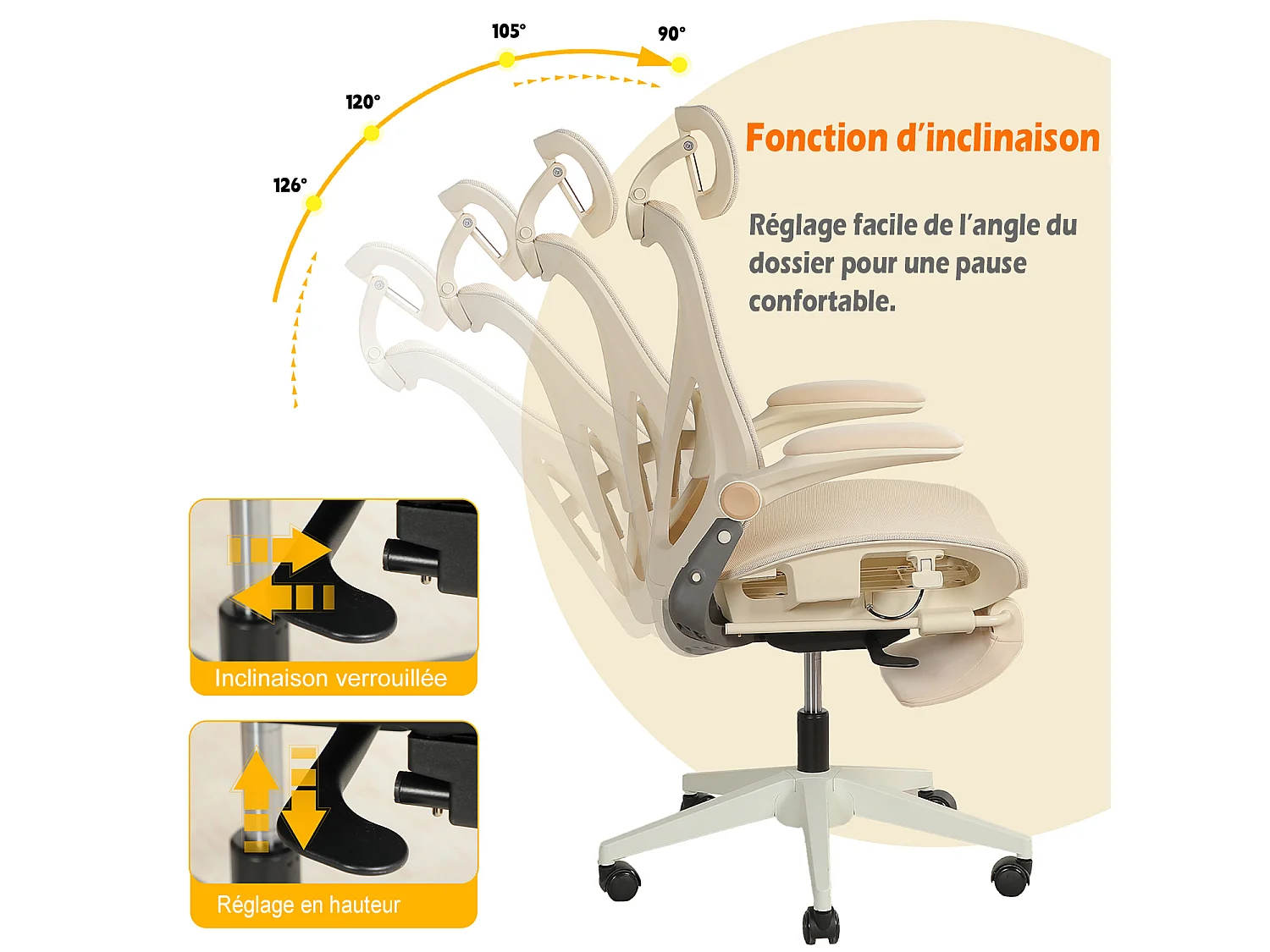 MEUBLES COSY VONGER MESH Chaise de bureau ergonomique en maille beige