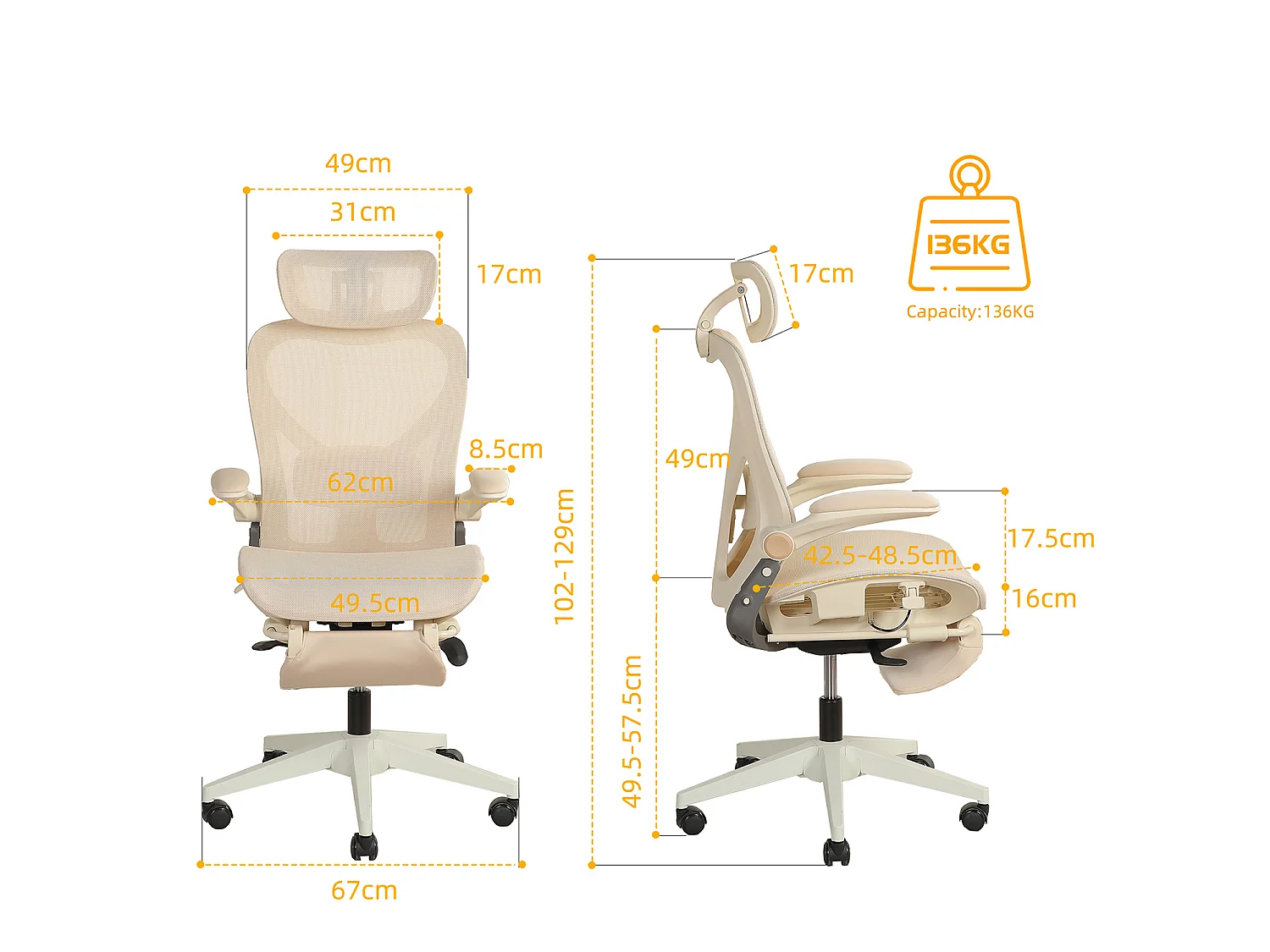 MEUBLES COSY VONGER MESH Chaise de bureau ergonomique en maille beige