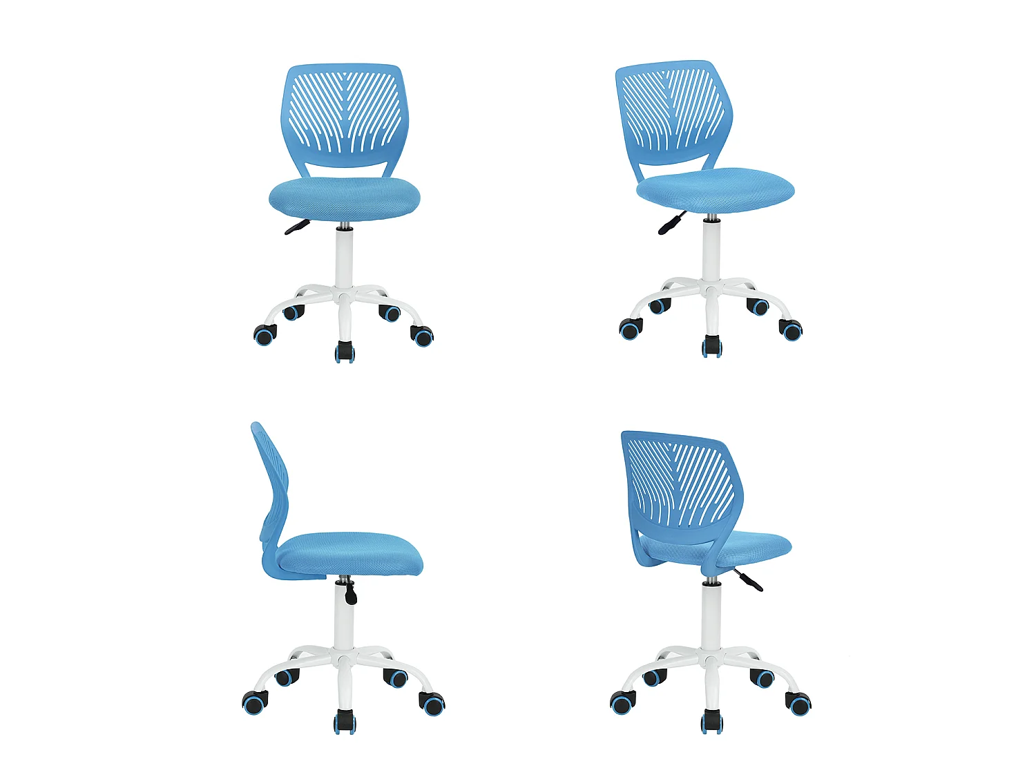 MEUBLES COSY CARNATION Silla giratoria regulable en altura con asiento de malla azul y patas de metal