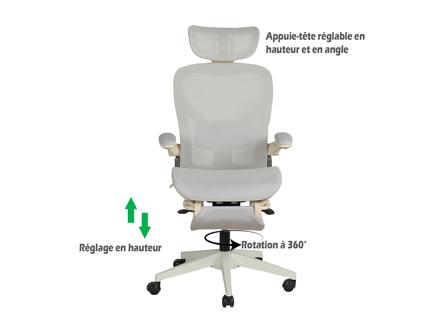MEUBLES COSY VONGER MESH Chaise de bureau ergonomique en maille gris clair