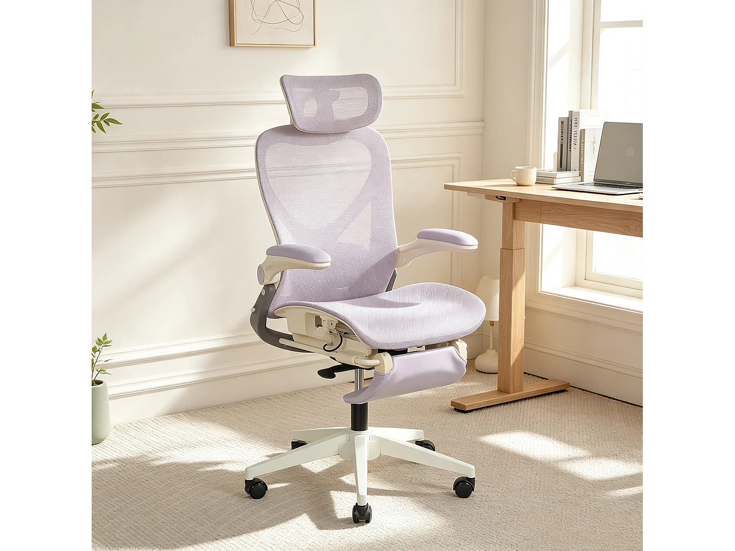 MEUBLES COSY VONGER MESH Chaise de bureau ergonomique en maille violet clair
