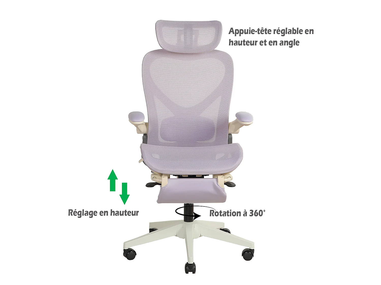 MEUBLES COSY VONGER MESH Chaise de bureau ergonomique en maille violet clair