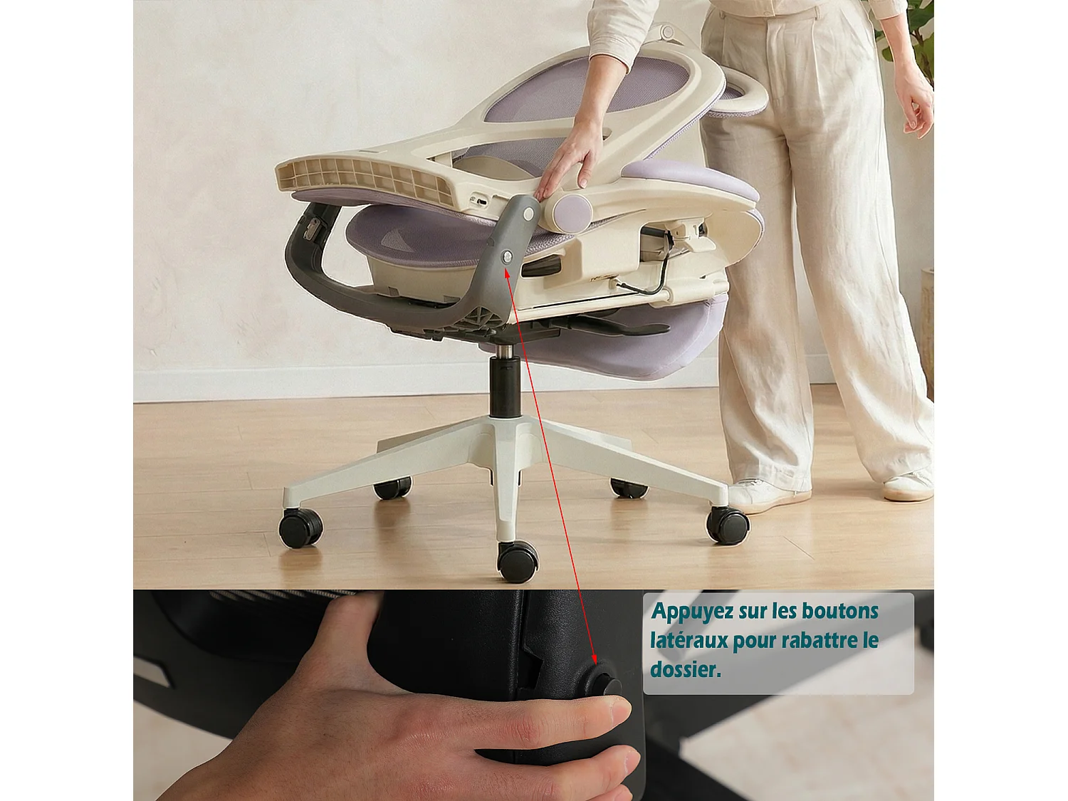 MEUBLES COSY VONGER MESH Chaise de bureau ergonomique en maille violet clair