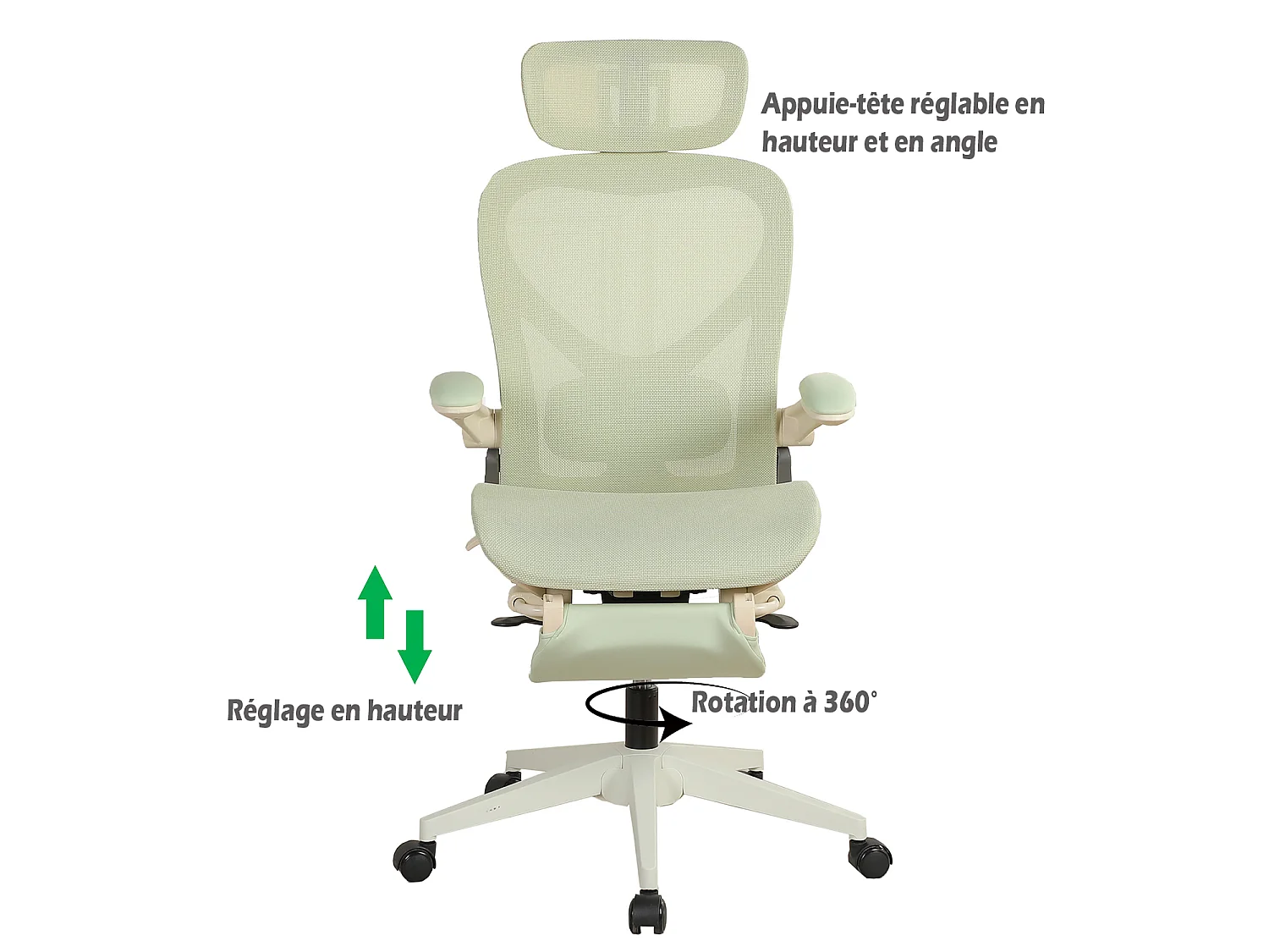 MEUBLES COSY VONGER MESH Chaise de bureau ergonomique en maille vert clair