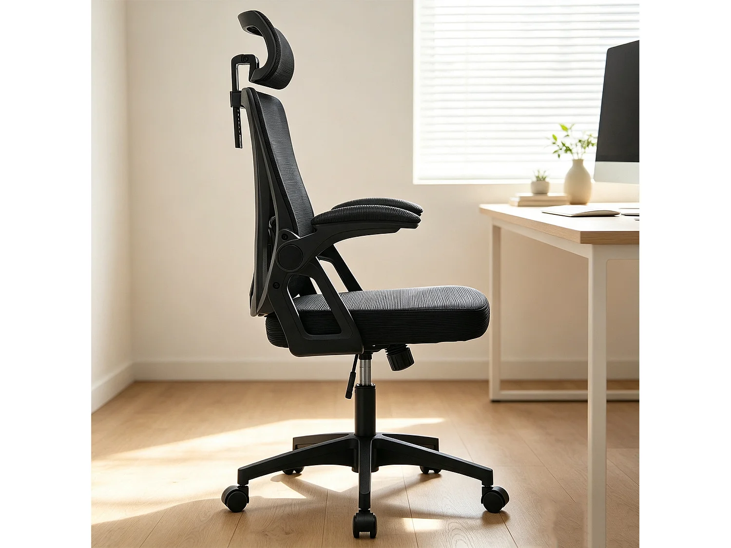 MEUBLES COSY DARVEN Chaise de bureau ergonomique pivotante réglable en hauteur en maille noire avec cadre en plastique