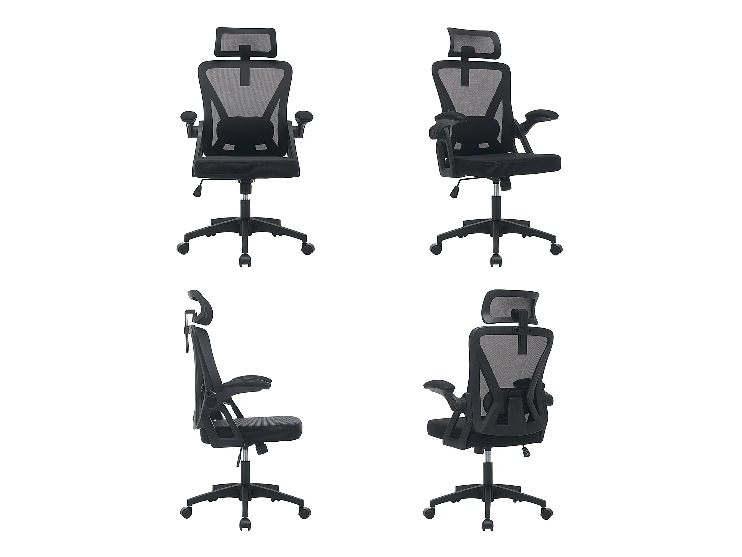 MEUBLES COSY DARVEN Chaise de bureau ergonomique pivotante réglable en hauteur en maille noire avec cadre en plastique