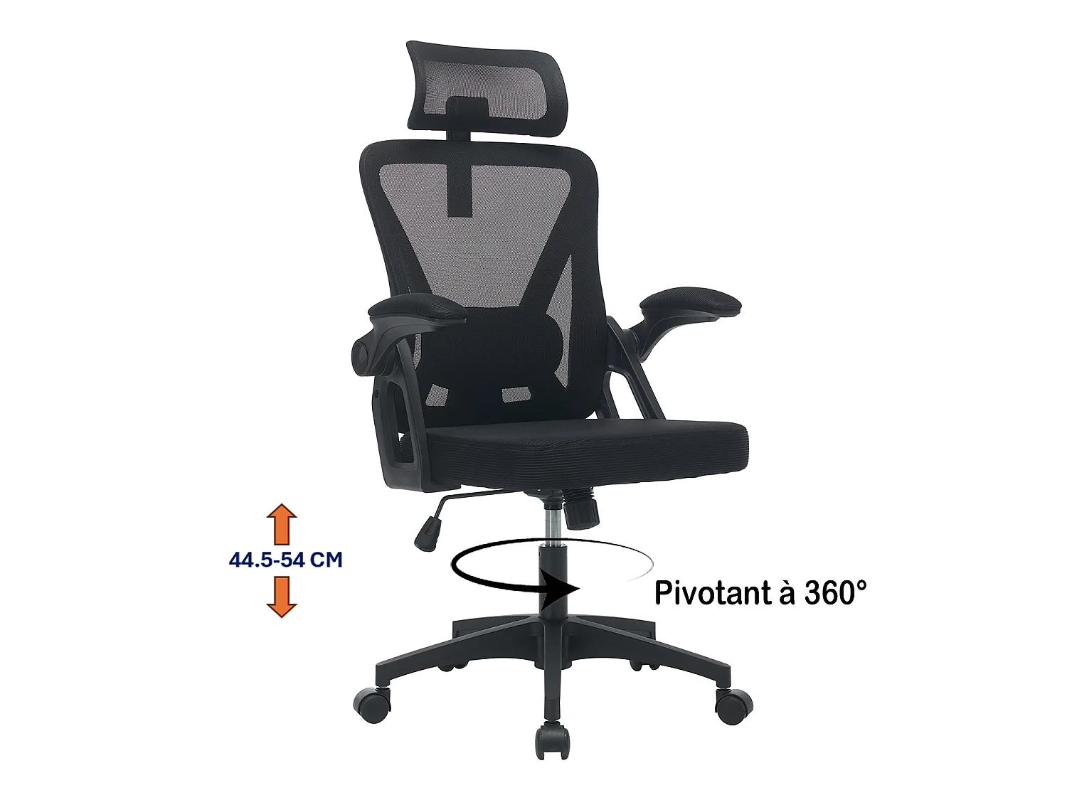 MEUBLES COSY DARVEN Chaise de bureau ergonomique pivotante réglable en hauteur en maille noire avec cadre en plastique