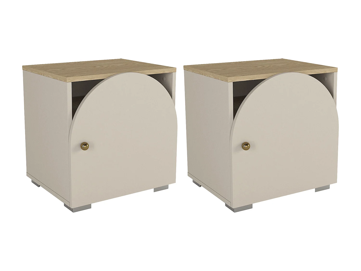 Lot de 2 chevets avec 1 porte - Beige et naturel clair - CARIODA