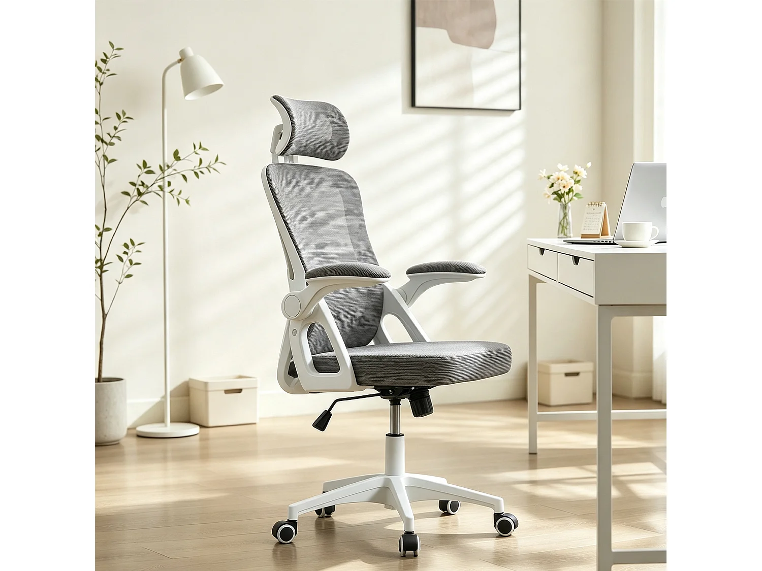 MEUBLES COSY DARVEN Chaise de bureau ergonomique pivotante réglable en hauteur en maille gris foncé avec cadre en plastique