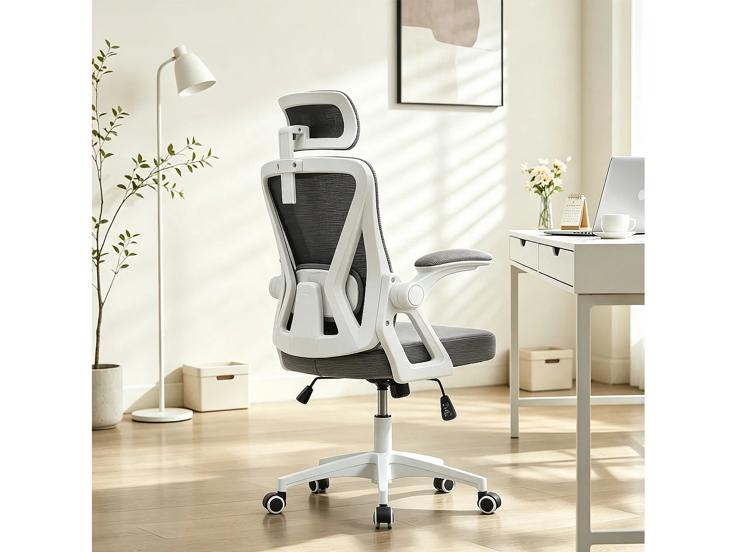 MEUBLES COSY DARVEN Chaise de bureau ergonomique pivotante réglable en hauteur en maille gris foncé avec cadre en plastique