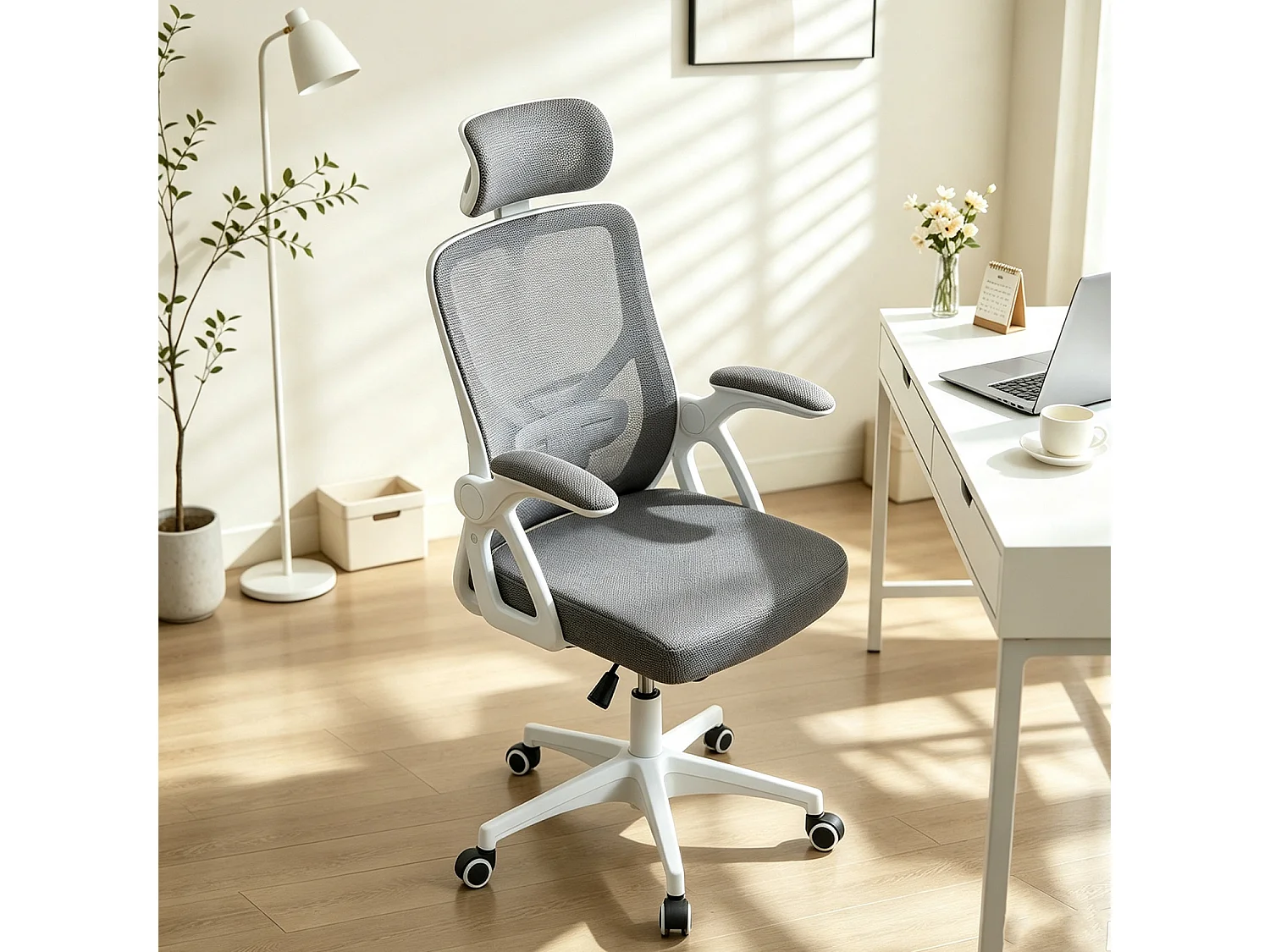MEUBLES COSY DARVEN Chaise de bureau ergonomique pivotante réglable en hauteur en maille gris foncé avec cadre en plastique