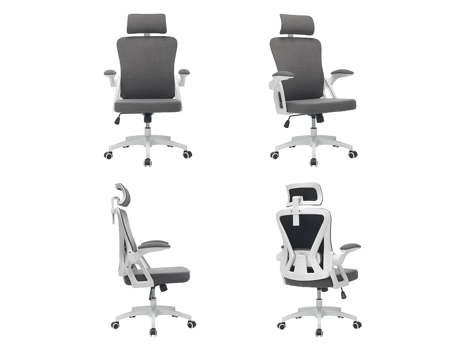 MEUBLES COSY DARVEN Chaise de bureau ergonomique pivotante réglable en hauteur en maille gris foncé avec cadre en plastique