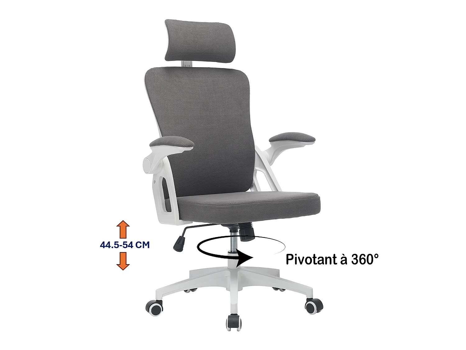 MEUBLES COSY DARVEN Chaise de bureau ergonomique pivotante réglable en hauteur en maille gris foncé avec cadre en plastique