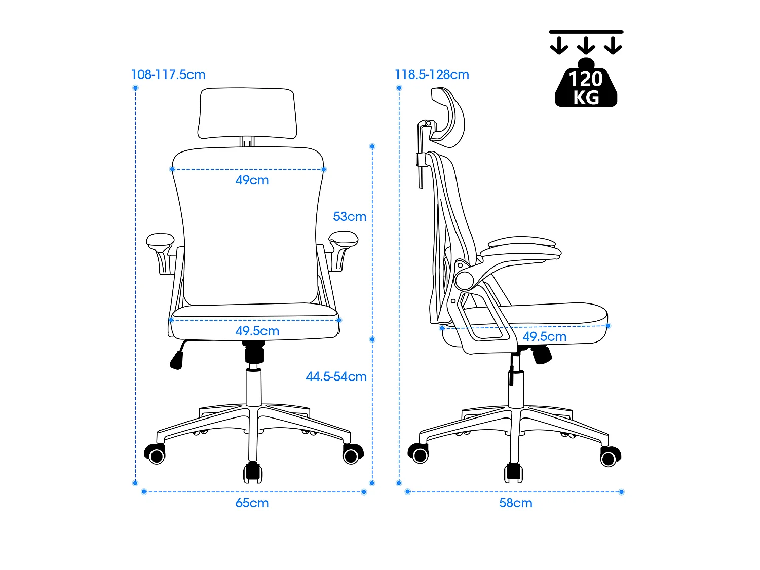 MEUBLES COSY DARVEN Chaise de bureau ergonomique pivotante réglable en hauteur en maille gris foncé avec cadre en plastique