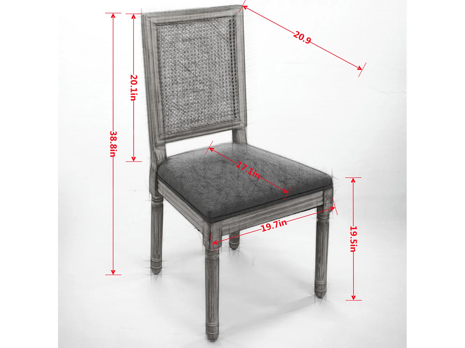 Lot de 2 Chaises de Salle à Manger en Bois Massif et Rotin, Style Médaillon Champêtre, Assise Tissu Lin (Beige/Gris/Vert/Brun)