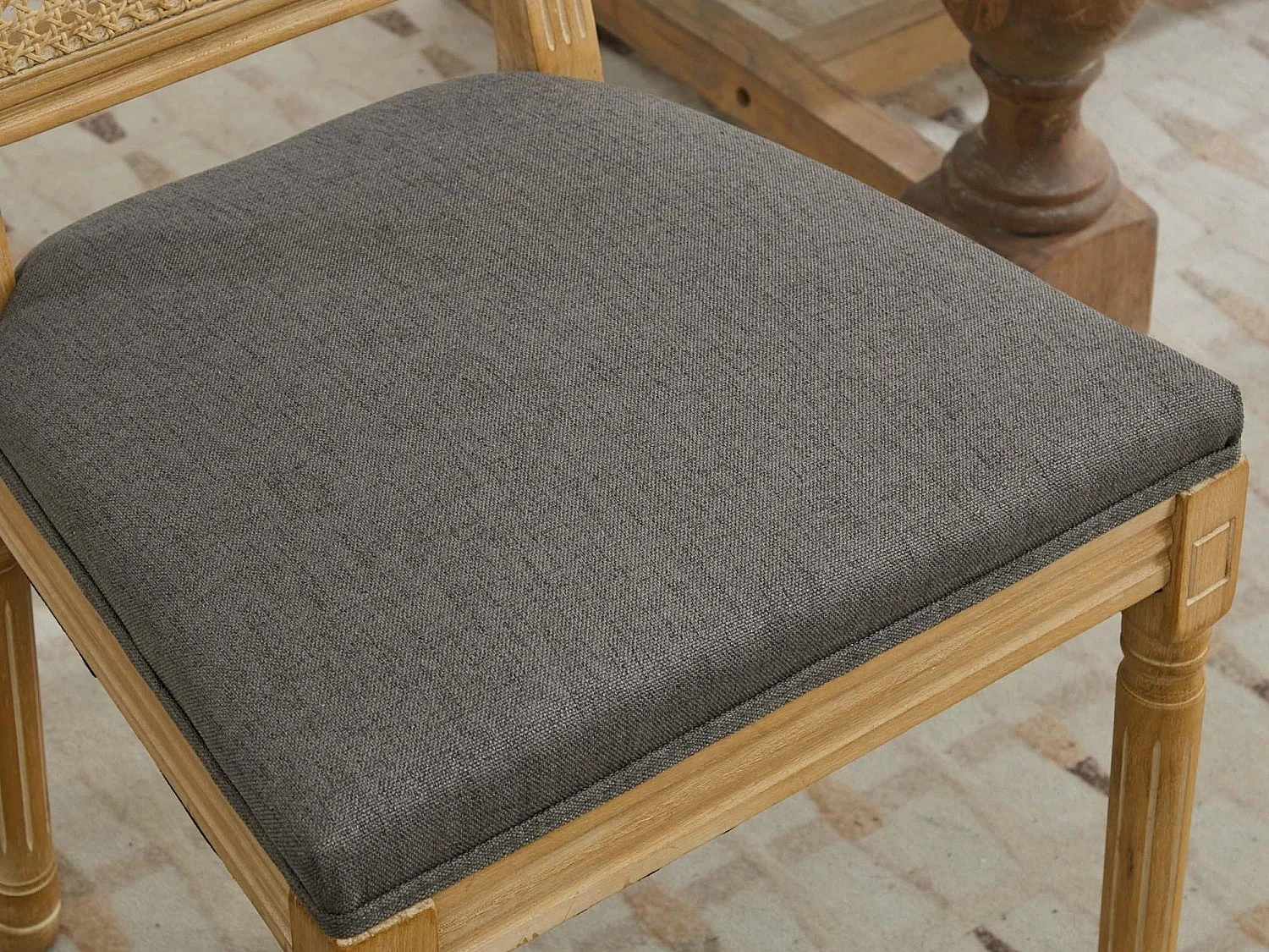 Lot de 2 Chaises de Salle à Manger en Bois Massif et Rotin, Style Médaillon Champêtre, Assise Tissu Lin (Beige/Gris/Vert/Brun)