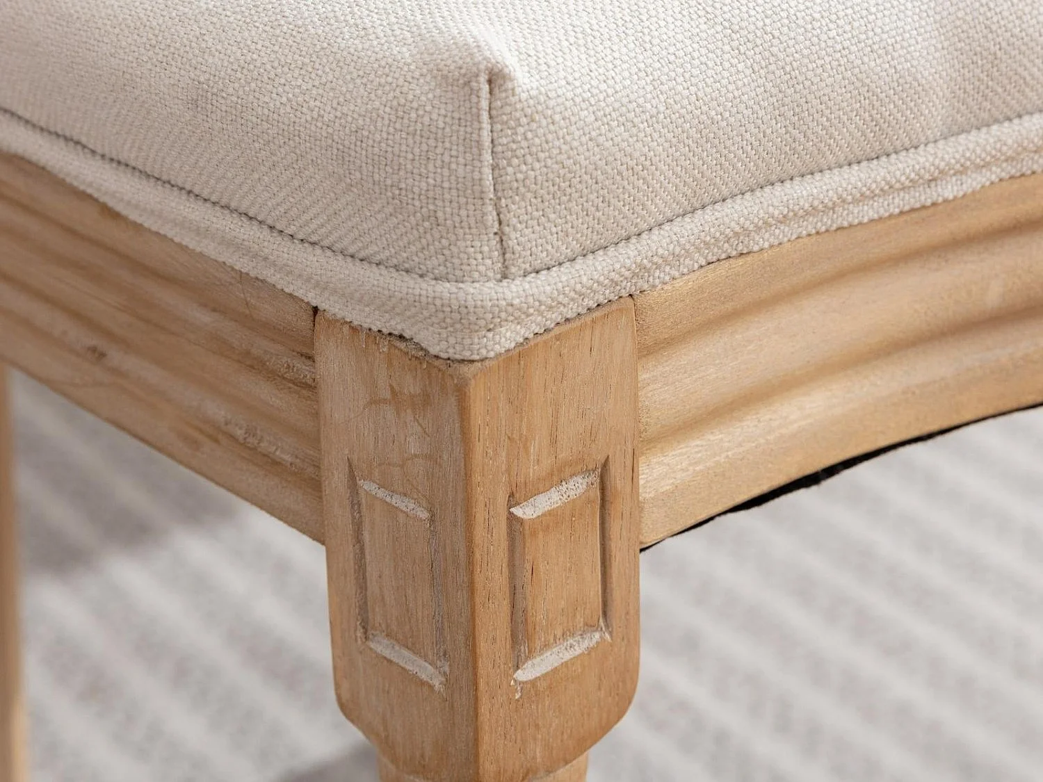 Lot de 2 Chaises de Salle à Manger en Bois Massif et Rotin, Style Médaillon Champêtre, Assise Tissu Lin Beige
