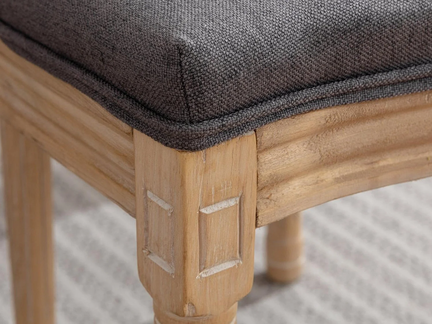 Lot de 2 Chaises de Salle à Manger en Bois Massif et Rotin, Style Médaillon Champêtre, Assise Tissu Lin Gris