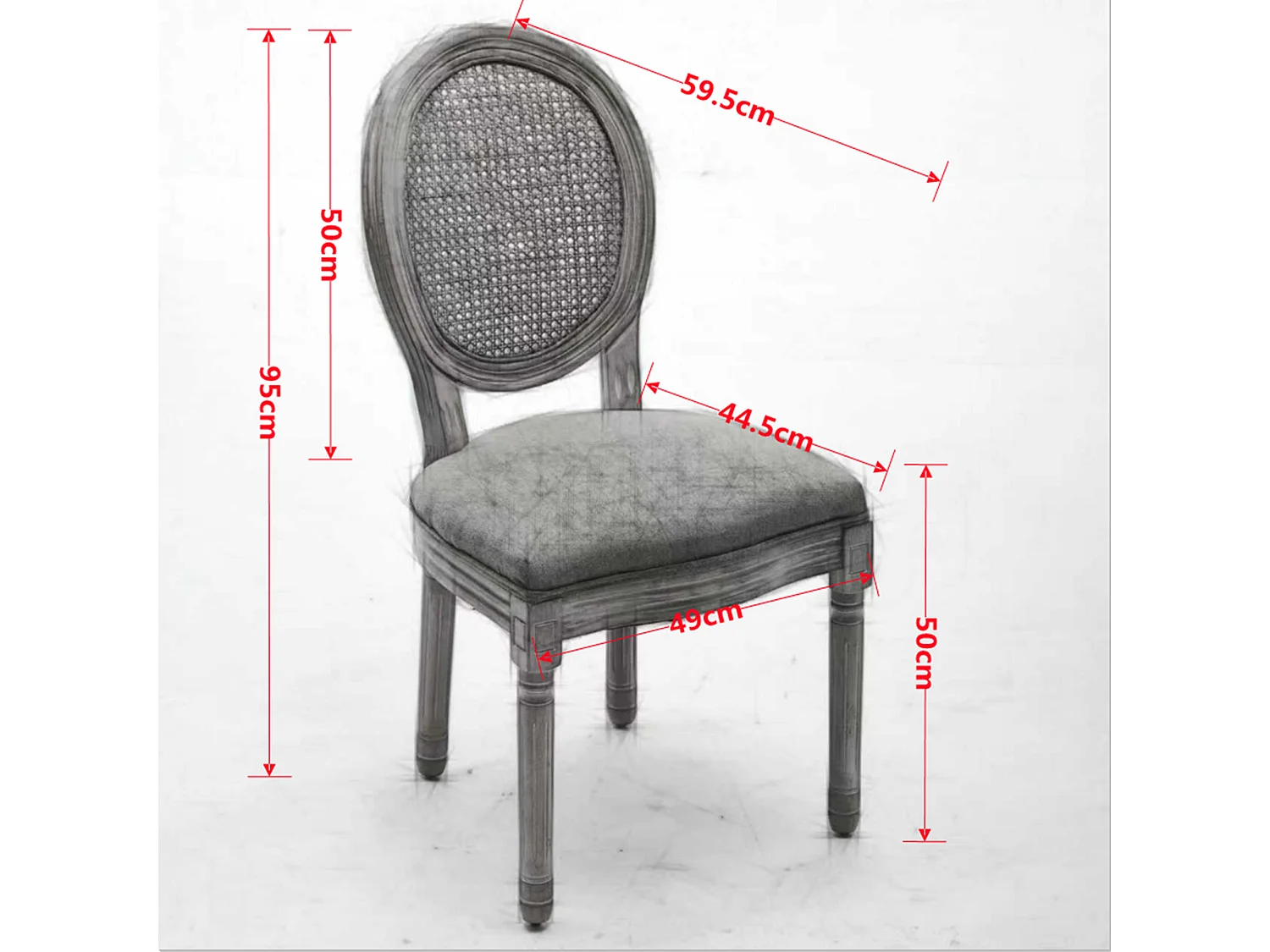 Lot de 2 Chaises de Salle à Manger en Bois Massif et Rotin, Style Médaillon Champêtre, Assise Tissu Lin Brun