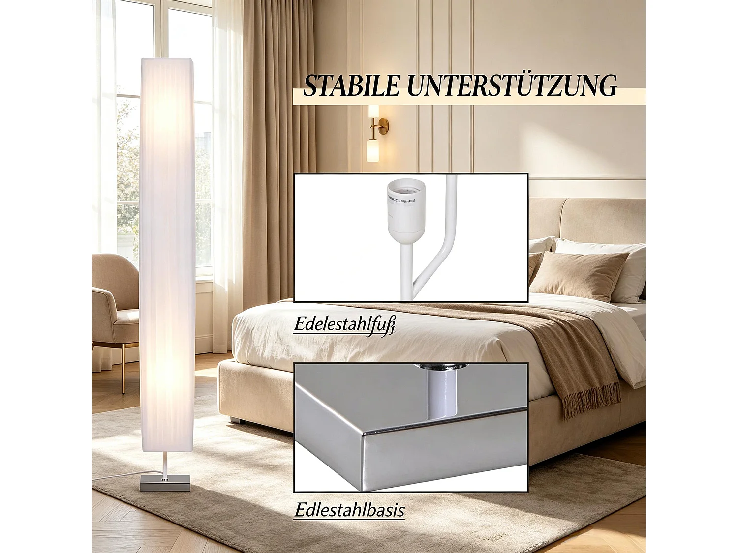 Lampadaire Colonne Design Moderne | Luminaire sur Pied 120 cm | Éclairage Ambiance pour Salon et Chambre | Structure en Acier Inoxydable | sans Ampoules