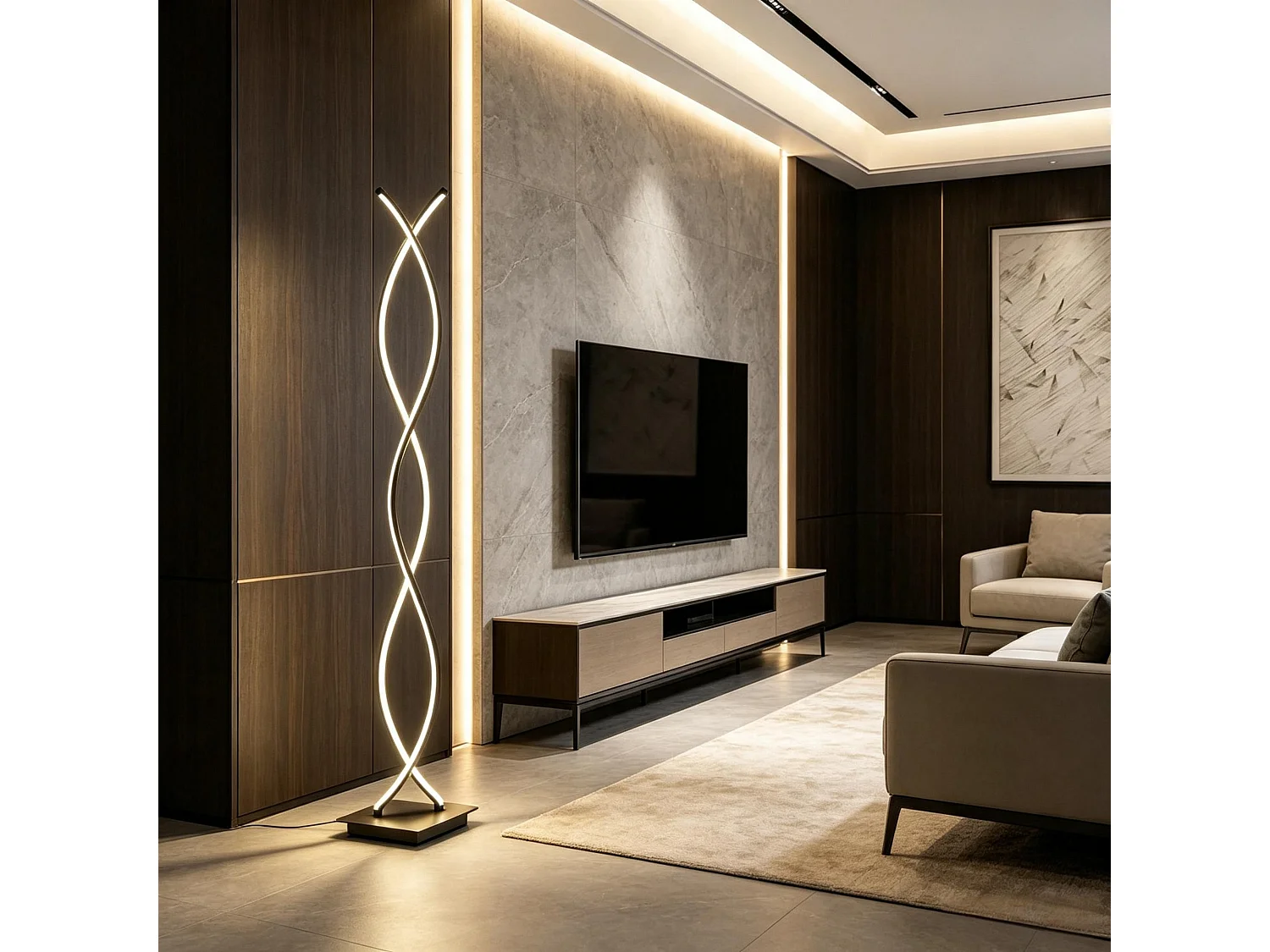 Lampadaire LED Design Double Spirale - Luminaire d'Exception pour Salon et Chambre - Noir, 28W, 4500K