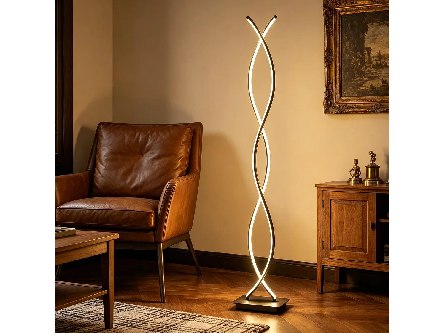 Lampadaire LED Design Double Spirale - Luminaire d'Exception pour Salon et Chambre - Noir, 28W, 4500K