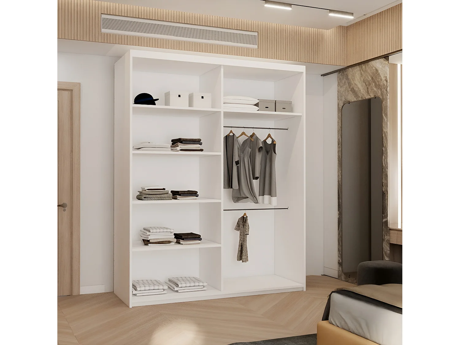 Sliding Door Wardrobe with Rounded Mirror - white 180cm - Arden