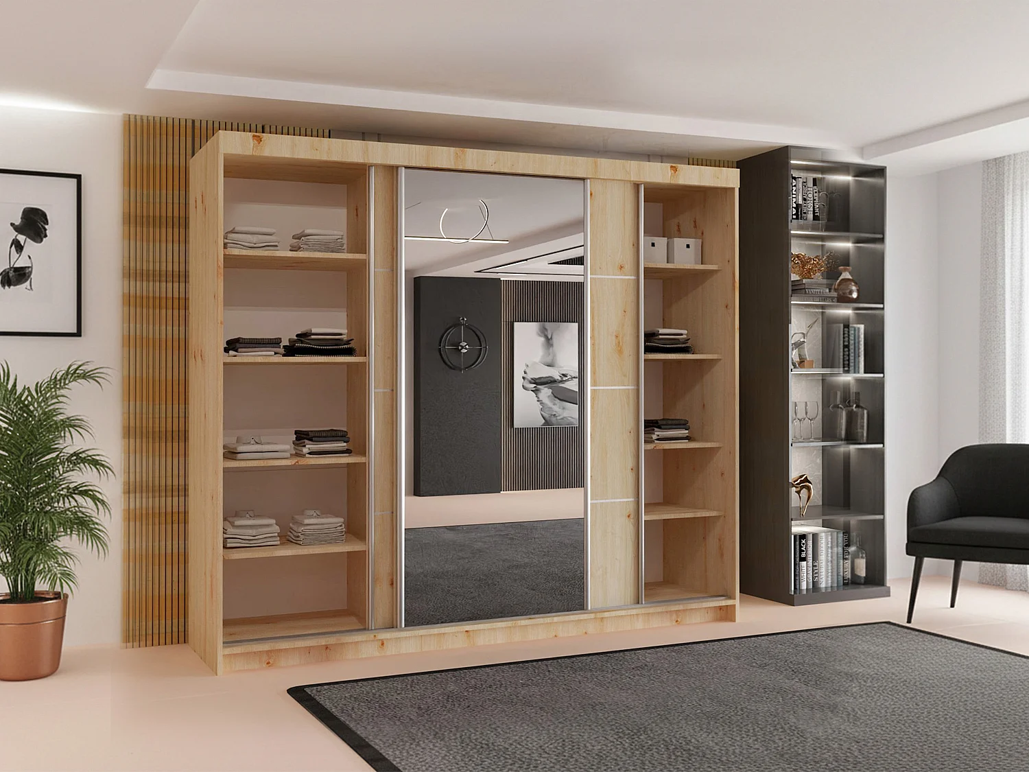 3-Door Sliding Wardrobe with Shelves & Hanging Rail - artisan 250cm - Lorenzo