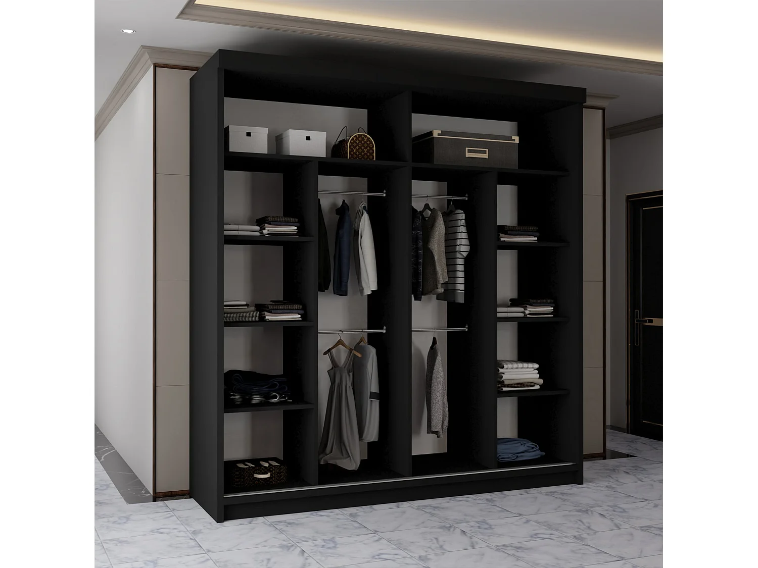 Sliding Wardrobe with Mirrored Doors - 203cm Black - Modern