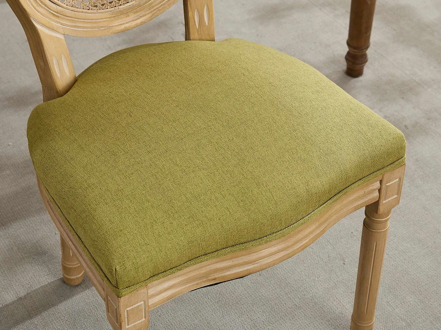 Lot de 2 Chaises de Salle à Manger en Bois Massif et Rotin, Style Médaillon Champêtre, Assise Tissu Lin (Beige/Gris/Vert/Brun)