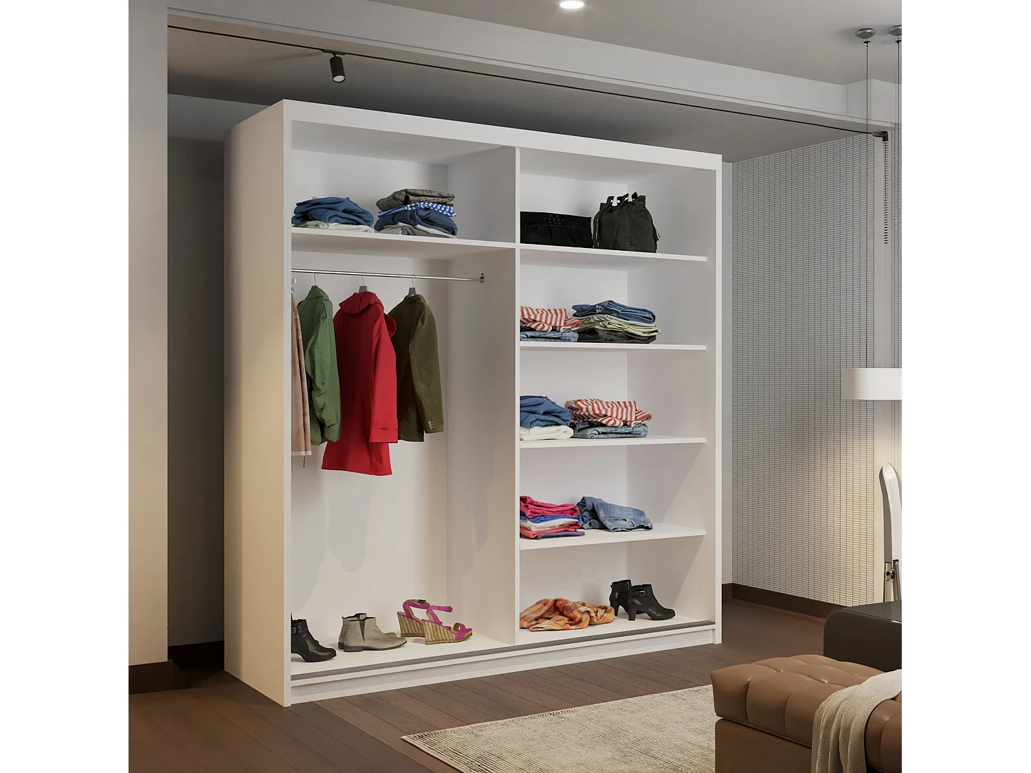 High Gloss Sliding Door Wardrobe with Mirror - white 200cm - Amsterdem
