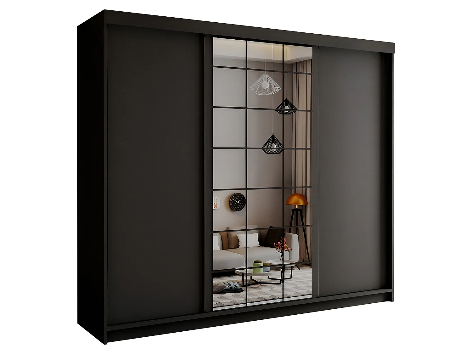 Sliding Door Wardrobe with Mirrors, Shelves and Drawers - black 250cm - Brampton