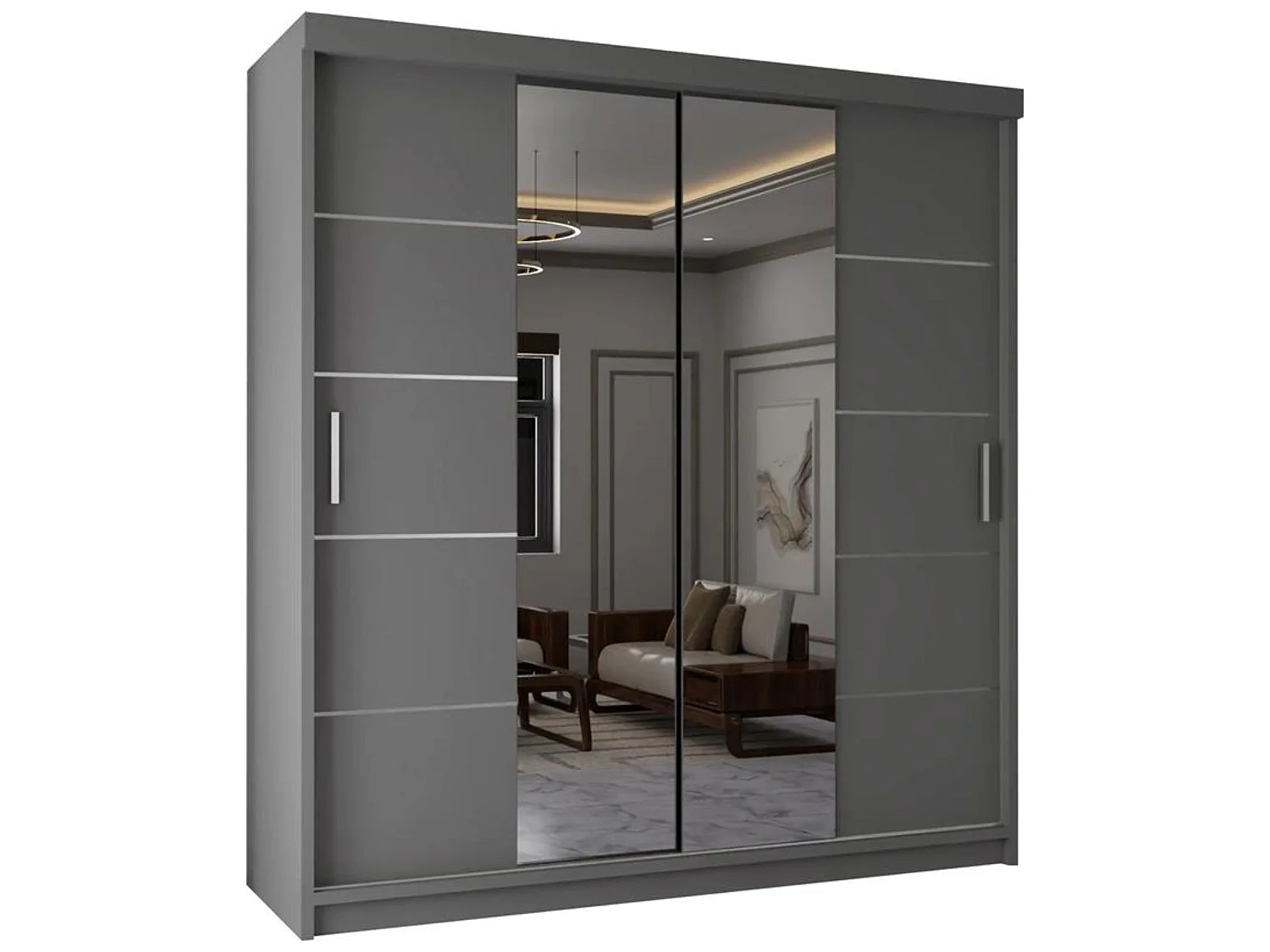 Sliding Wardrobe with Mirrored Doors - 180cm Grey - Modern