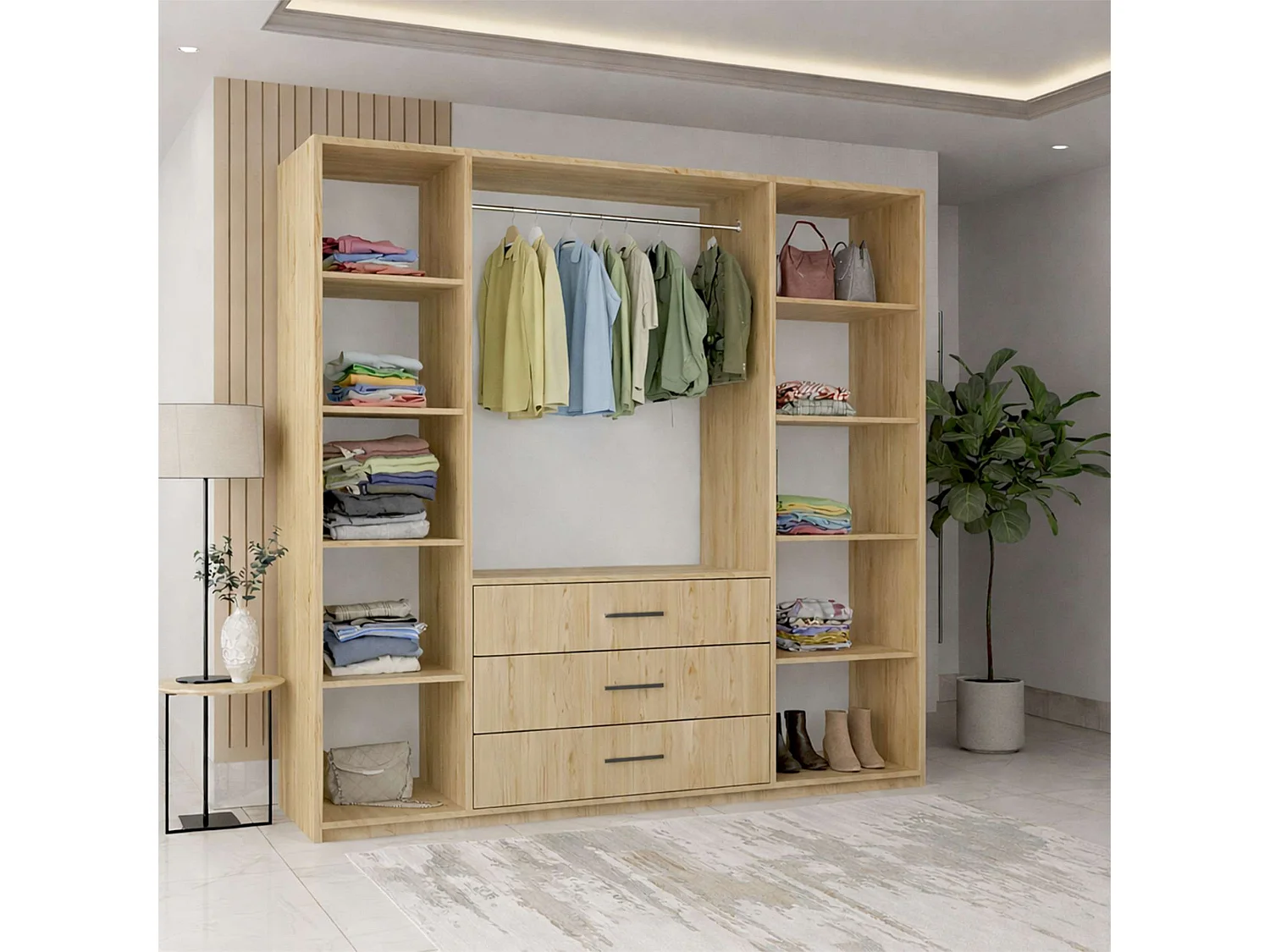 4 Door Hinged Wardrobe with Mirror & Drawers - 200cm artisan - Alessia