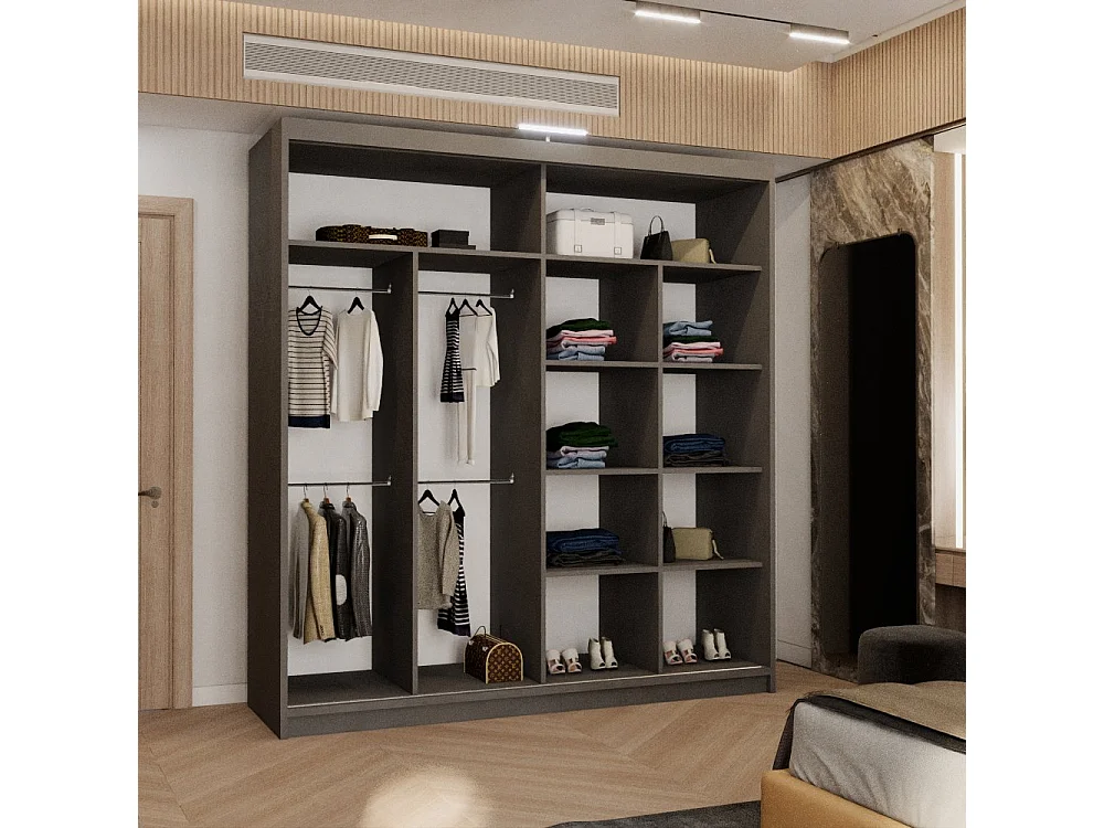 Sliding Door Wardrobe with Rounded Mirror - grey 203cm - Arden