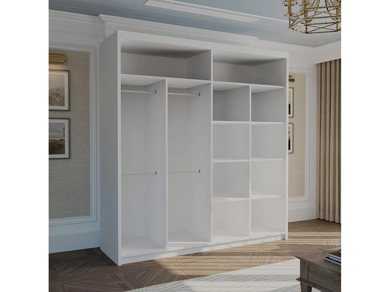 Full Mirror Sliding Door Wardrobe with Shelves & Hanging Rails - white 203cm - Celine