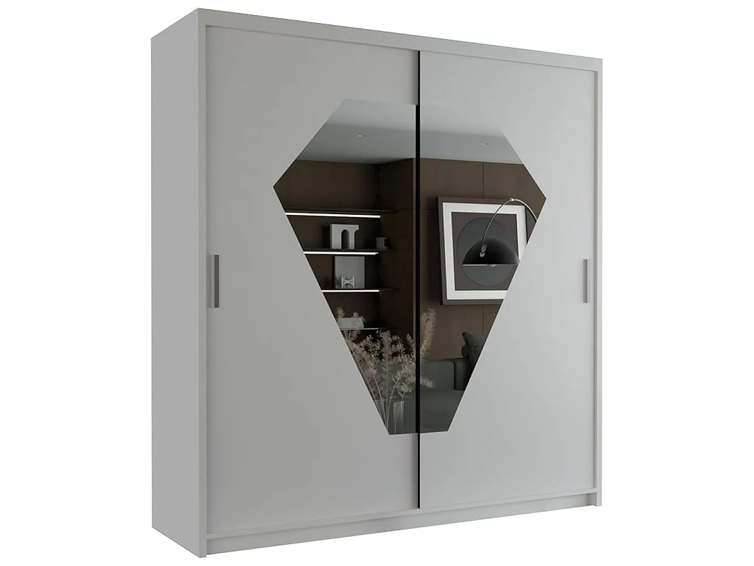 Mirrored Sliding Wardrobe - white 150cm - Gemma