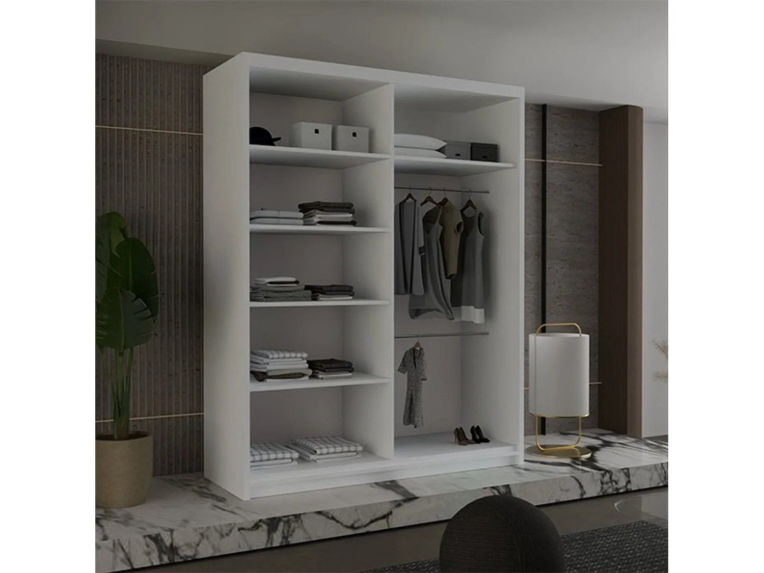 Mirrored Sliding Wardrobe - white 150cm - Gemma