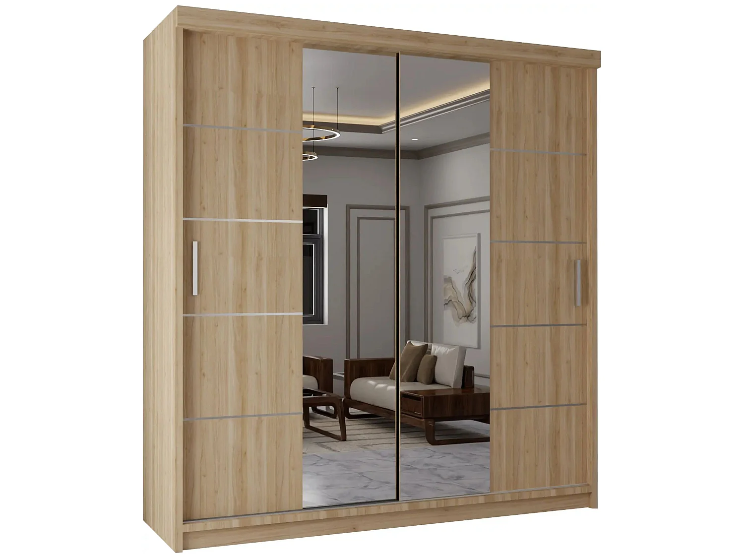 Sliding Wardrobe with Mirrored Doors - 180cm Oak - Modern