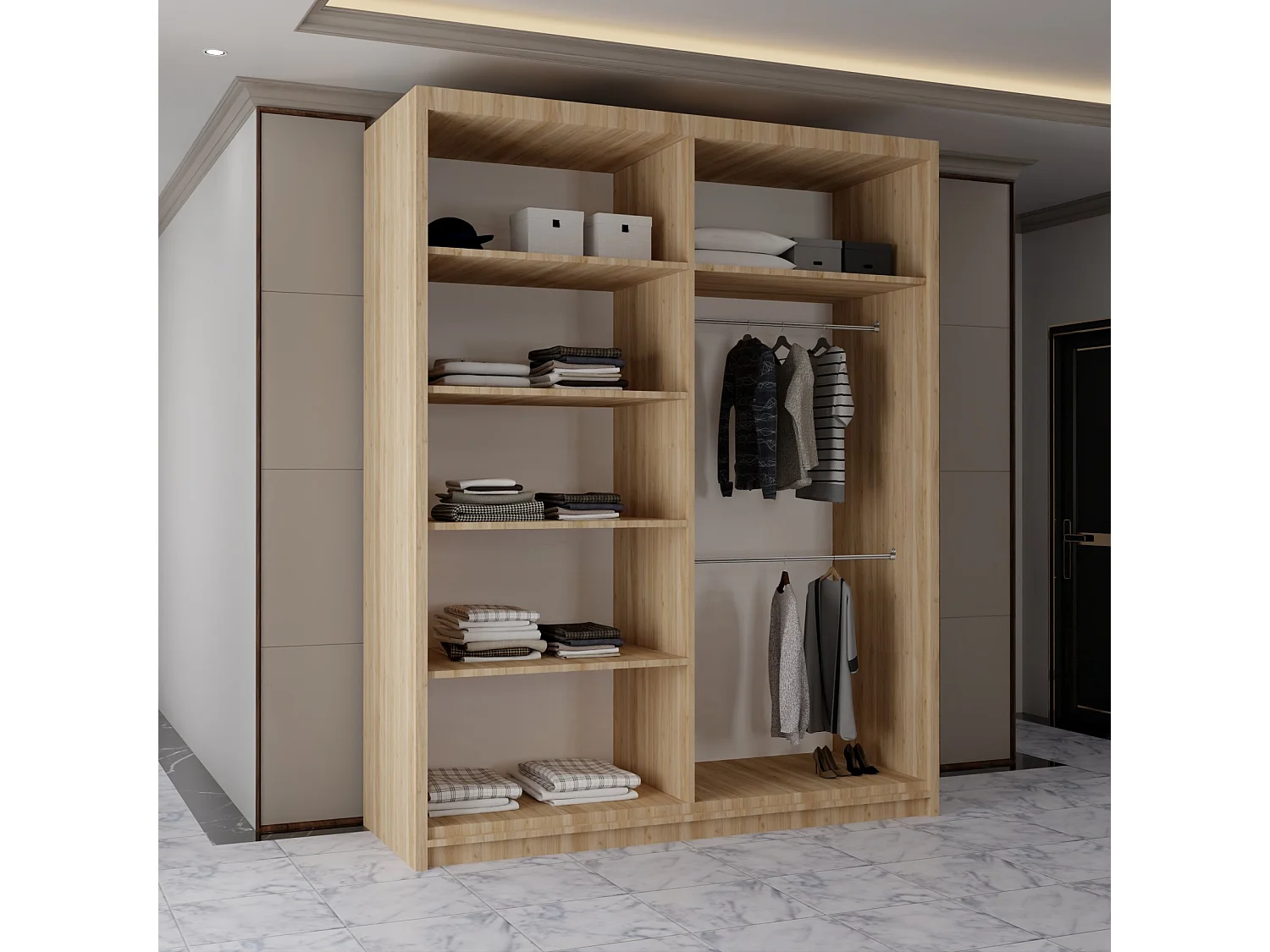 Sliding Wardrobe with Mirrored Doors - 180cm Oak - Modern