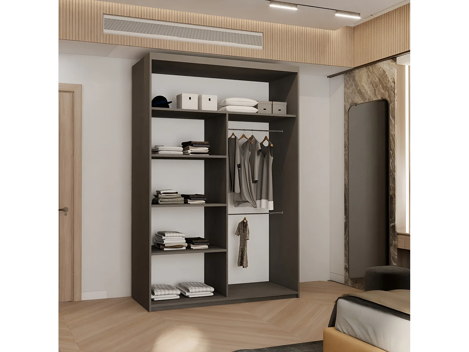 Sliding Door Wardrobe with Rounded Mirror - grey 120cm - Arden