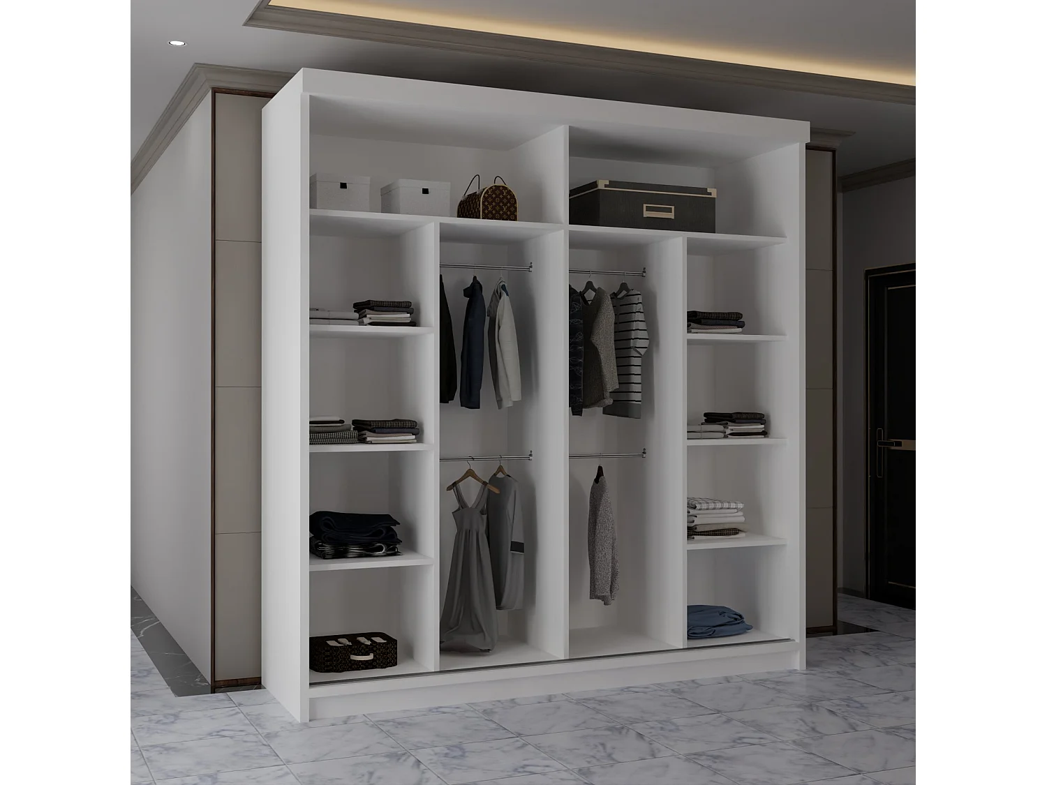 Sliding Wardrobe with Mirrored Doors - 203cm White - Modern